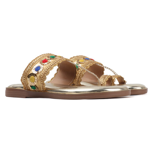 Women's Embroidered Ethnic Toe-Ring Flat Sandals