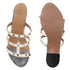 Metallic Gold Studded Triple-Strap Block Heel Sandals
