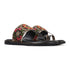 Women's Flat Toe-Ring Sandals with Black Multicolored Floral Embroidery