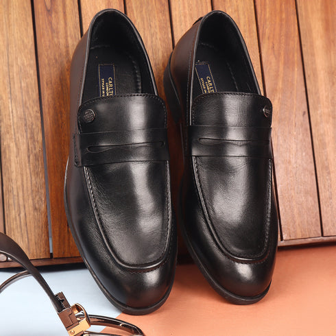 Men's Classic Smooth Leather Penny Loafers with TPR Sole