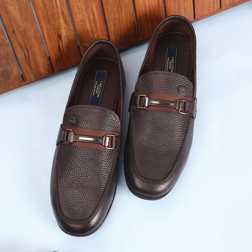 Men's Slip-Ons Textured Leather Loafers with Webbed Strap