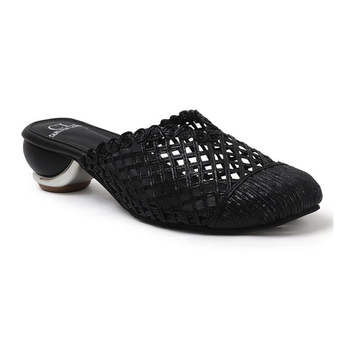 Women's Elegant Metallic Woven Mule Intricate Closed-Toe Low Heel