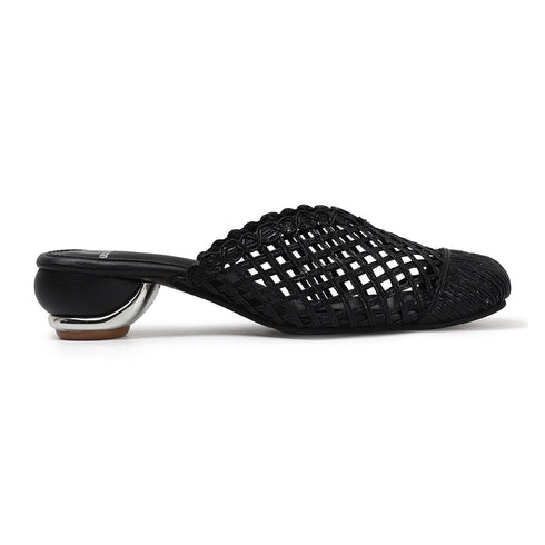 Women's Elegant Metallic Woven Mule Intricate Closed-Toe Low Heel
