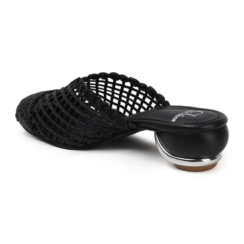 Women's Elegant Metallic Woven Mule Intricate Closed-Toe Low Heel