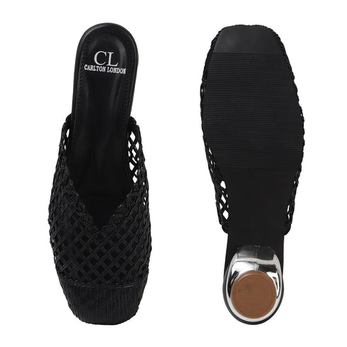 Women's Elegant Metallic Woven Mule Intricate Closed-Toe Low Heel