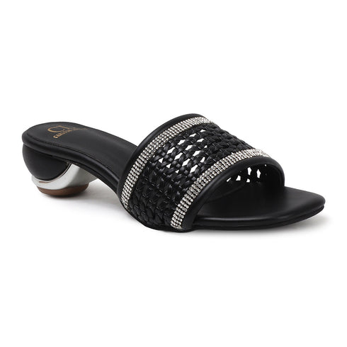 Women's Woven Rhinestone Sandal Textured Strap Low Heel