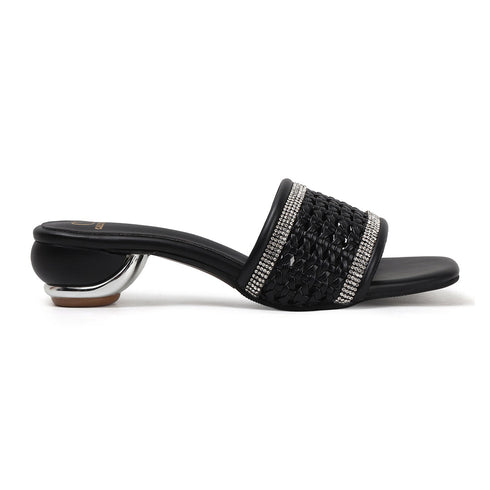 Women's Woven Rhinestone Sandal Textured Strap Low Heel