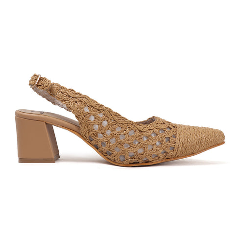 Women's Woven Textured Slingback Pump Chunky Block Heel