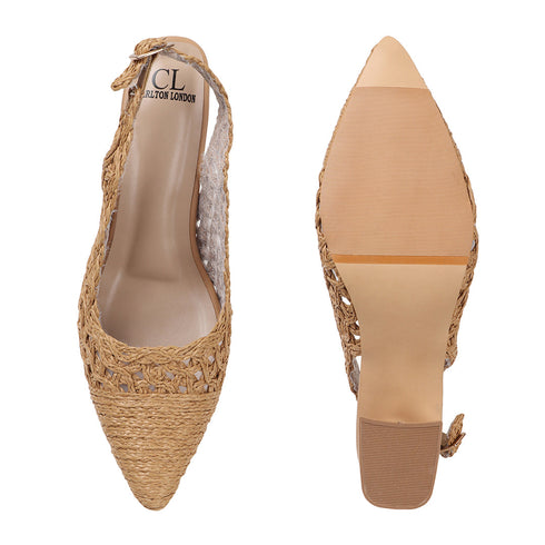 Women's Woven Textured Slingback Pump Chunky Block Heel