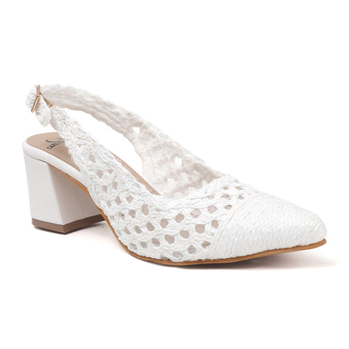 Women's Woven Textured Slingback Pump Chunky Block Heel
