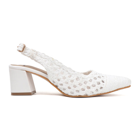 Women's Woven Textured Slingback Pump Chunky Block Heel