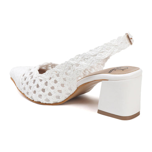 Women's Woven Textured Slingback Pump Chunky Block Heel