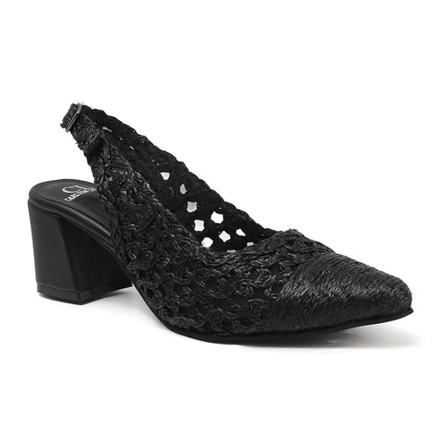 Women's Woven Textured Slingback Pump Chunky Block Heel
