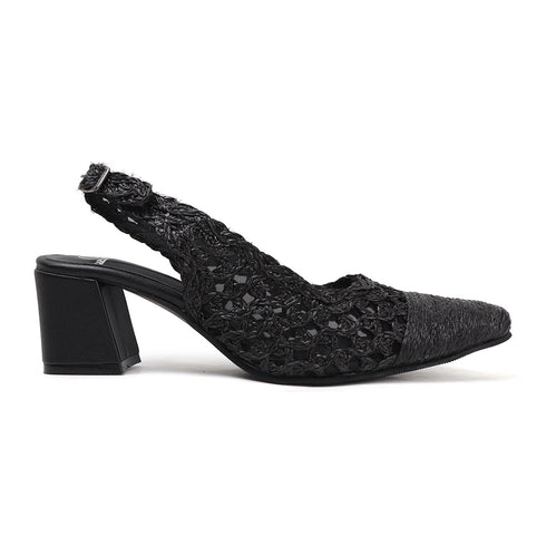 Women's Woven Textured Slingback Pump Chunky Block Heel