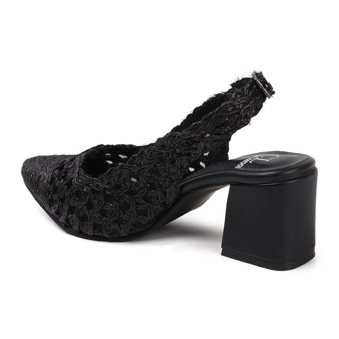Women's Woven Textured Slingback Pump Chunky Block Heel