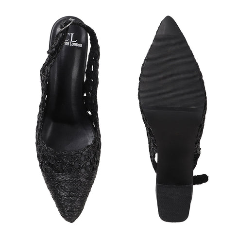 Women's Woven Textured Slingback Pump Chunky Block Heel