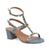 Women's Blue Textured T-Strap Sandal with Gold Studs and Block Heel