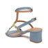 Women's Blue Textured T-Strap Sandal with Gold Studs and Block Heel