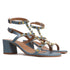 Women's Blue Textured T-Strap Sandal with Gold Studs and Block Heel