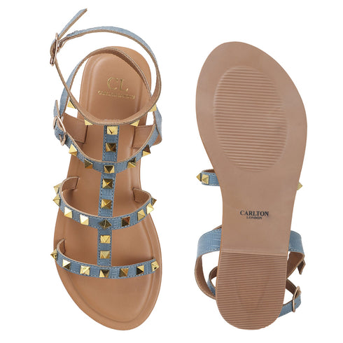 Women's Patent Studded Gladiator Flat Sandals