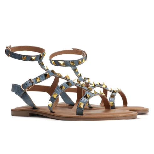 Women's Patent Studded Gladiator Flat Sandals