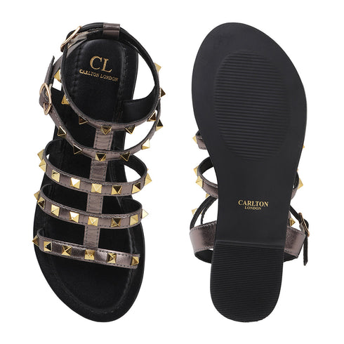 Women's Patent Studded Gladiator Flat Sandals