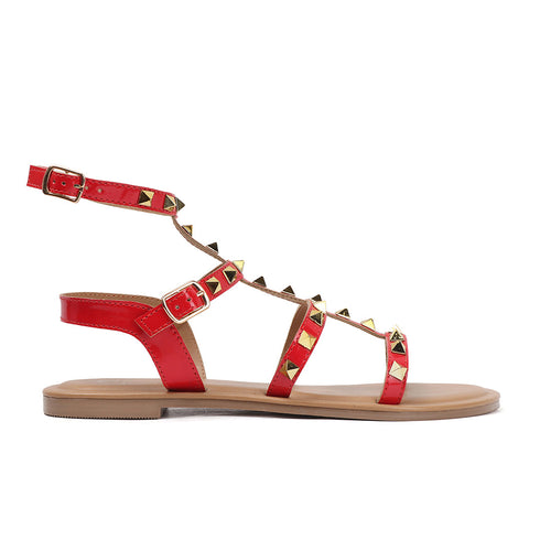 Women's Patent Studded Gladiator Flat Sandals
