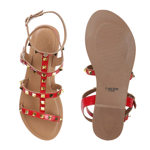 Women's Patent Studded Gladiator Flat Sandals