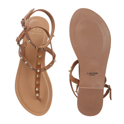 Flat Thong Women's Sandal with Gold Studs and Ankle Strap