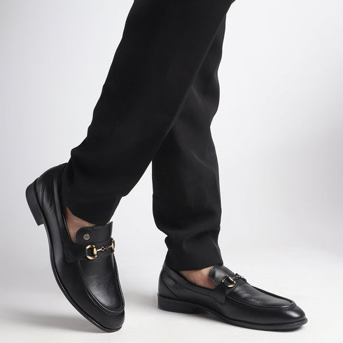 Men's Smooth Finish Slip-On Loafers with Buckle Detail