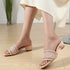 Women's Woven Rhinestone Sandal Textured Strap Low Heel