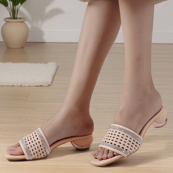 Women's Woven Rhinestone Sandal Textured Strap Low Heel