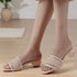 Women's Woven Rhinestone Sandal Textured Strap Low Heel