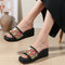 Women's Embroidered Beaded Wedge Sandal With Floral Motif