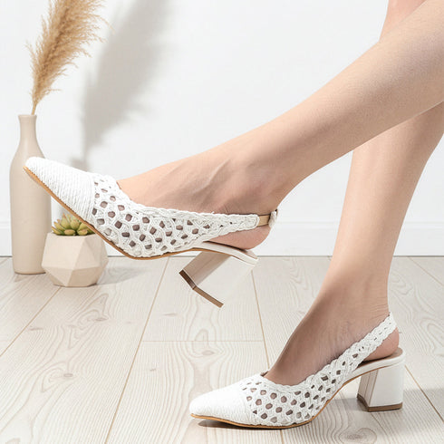 Women's Woven Textured Slingback Pump Chunky Block Heel