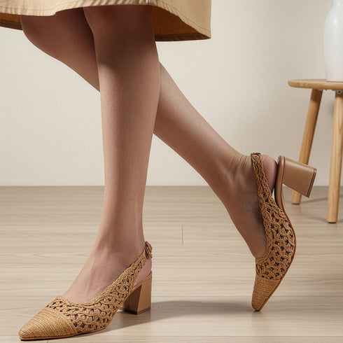Women's Woven Textured Slingback Pump Chunky Block Heel
