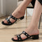 Women's Low Block Heel Sandals with Silver Stud Accents