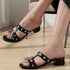 Women's Low Block Heel Sandals with Silver Stud Accents