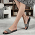 Flat Glamour Women's Sandal with Rhinestone Floral Embellishment