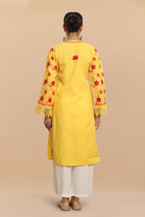 Falak Kashmiri Long Kurta - Yellow