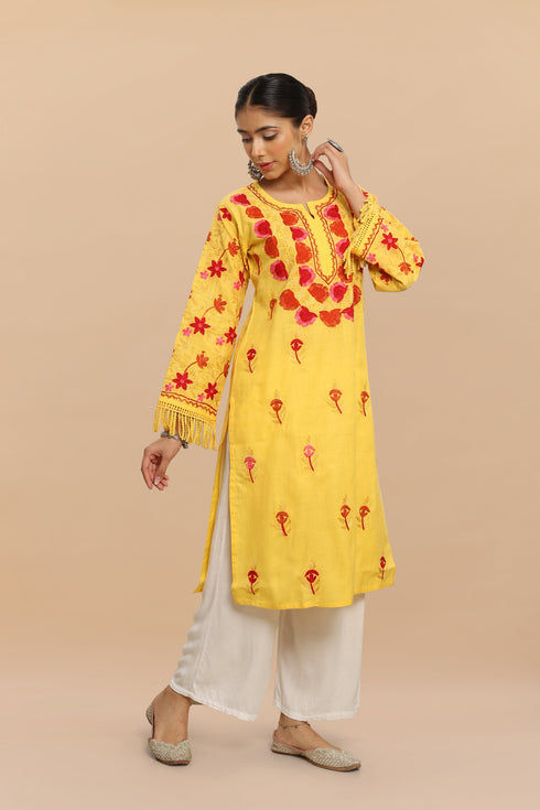 Falak Kashmiri Long Kurta - Yellow