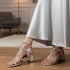 Metallic Gold Studded Block Heel Sandal with Ankle Strap