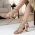 Metallic Gold Studded Block Heel Sandal with Ankle Strap