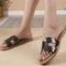 Women's Flat H-Strap Slide Sandals with Gold Metallic Speckle