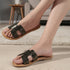 Women's Flat H-Strap Slide Sandals with Gold Metallic Speckle