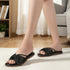 Women's Flat Slide Sandals with Metallic Swirl Print and Knot Detail