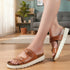 Women's Textured Tan Platform Buckle Slide Sandals