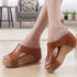 Women's High Wedge Mule Sandals with Cork Heel and Cut-Out Strap
