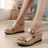 Women's Metallic Gold Wedge Mule Sandals with Buckle Detail