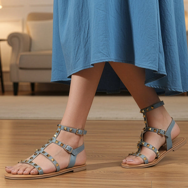 Women's Patent Studded Gladiator Flat Sandals
